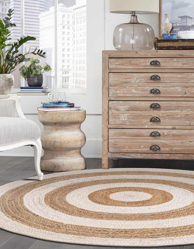 White Natural 3' 3 x 3' 3 Braided Jute Round Rug