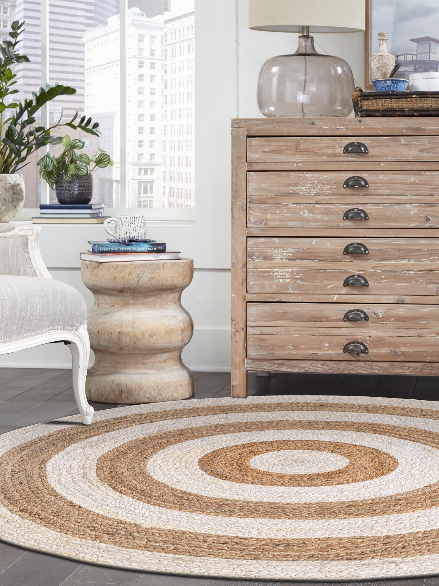 White Natural 8' x 8' Braided Jute Round Area Rug 100% Jute Hand Braided Natural Eco-Friendly Boho Style Carpet for Living Rooms Dining Office Space Dorms for Sale at Rug Engine