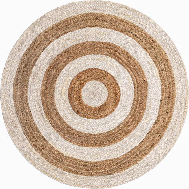 White Natural 5' 1 x 5' 1 Braided Jute Round Rug