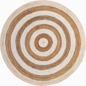 White Natural 8' x 8' Braided Jute Round Rug