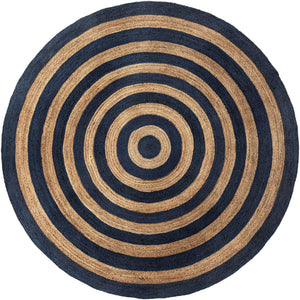 Navy Blue Natural 10' x 10' Braided Jute Round Rug