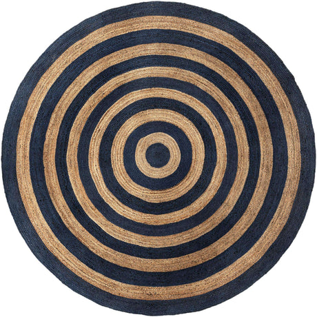 Navy Blue Natural 10' x 10' Braided Jute Round Rug