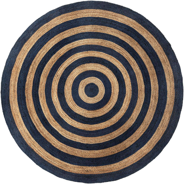 Navy Blue Natural 10' x 10' Braided Jute Round Rug