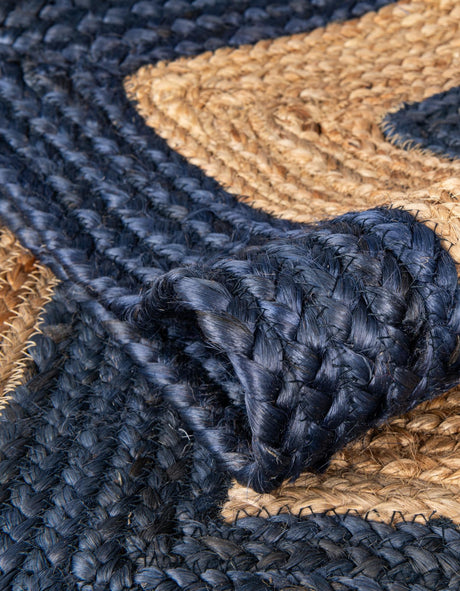 Navy Blue Natural 10' x 10' Braided Jute Square Area Rug 100% Jute Hand Braided Natural Eco-Friendly Boho Style Carpet for Living Rooms Dining Office Space Dorms for Sale at Rug Engine