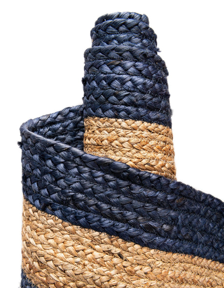 Navy Blue Natural 10' x 10' Braided Jute Square Area Rug 100% Jute Hand Braided Natural Eco-Friendly Boho Style Carpet for Living Rooms Dining Office Space Dorms for Sale at Rug Engine