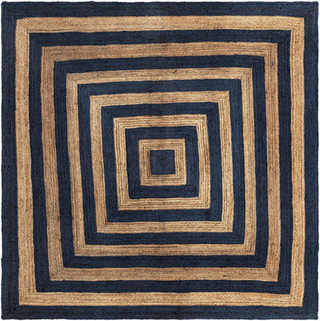 Navy Blue Natural 10' x 10' Braided Jute Square Rug