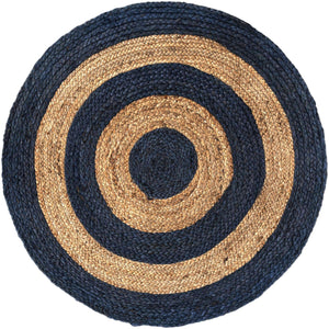 Navy Blue Natural 3' 3 x 3' 3 Braided Jute Round Rug