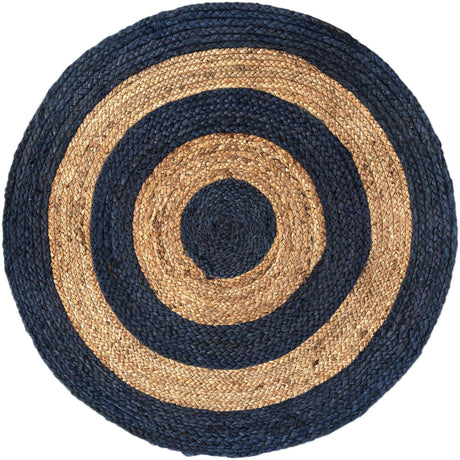 Navy Blue Natural 3' 3 x 3' 3 Braided Jute Round Rug