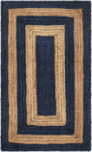 Navy Blue Natural 3' 3 x 5' 1 Braided Jute Rectangle Rug