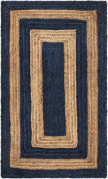 Navy Blue Natural 3' 3 x 5' 1 Braided Jute Rectangle Rug