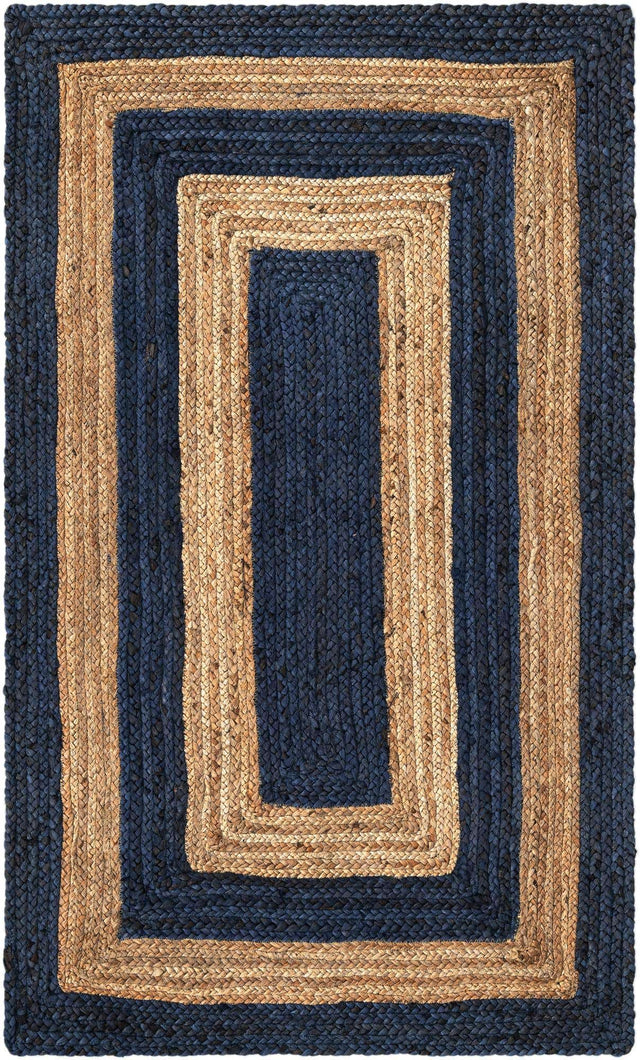 Navy Blue Natural 3' 3 x 5' 1 Braided Jute Rectangle Rug