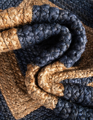 Navy Blue Natural 3' 3 x 5' 1 Braided Jute Rectangle Rug