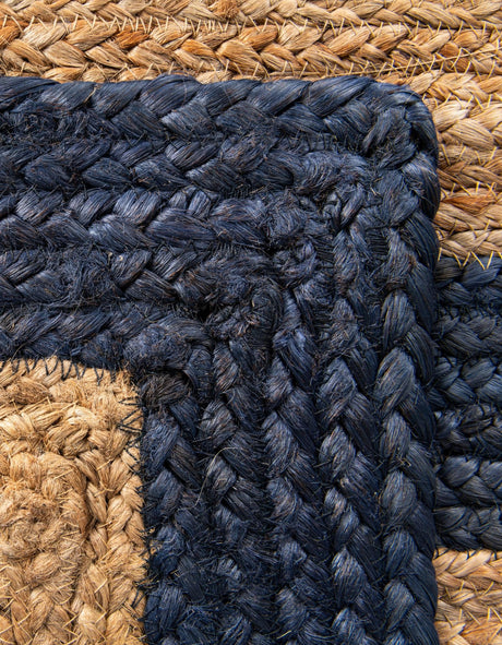Navy Blue Natural 3' 3 x 5' 1 Braided Jute Rectangle Area Rug 100% Jute Hand Braided Natural Eco-Friendly Boho Style Carpet for Living Rooms Dining Office Space Dorms for Sale at Rug Engine