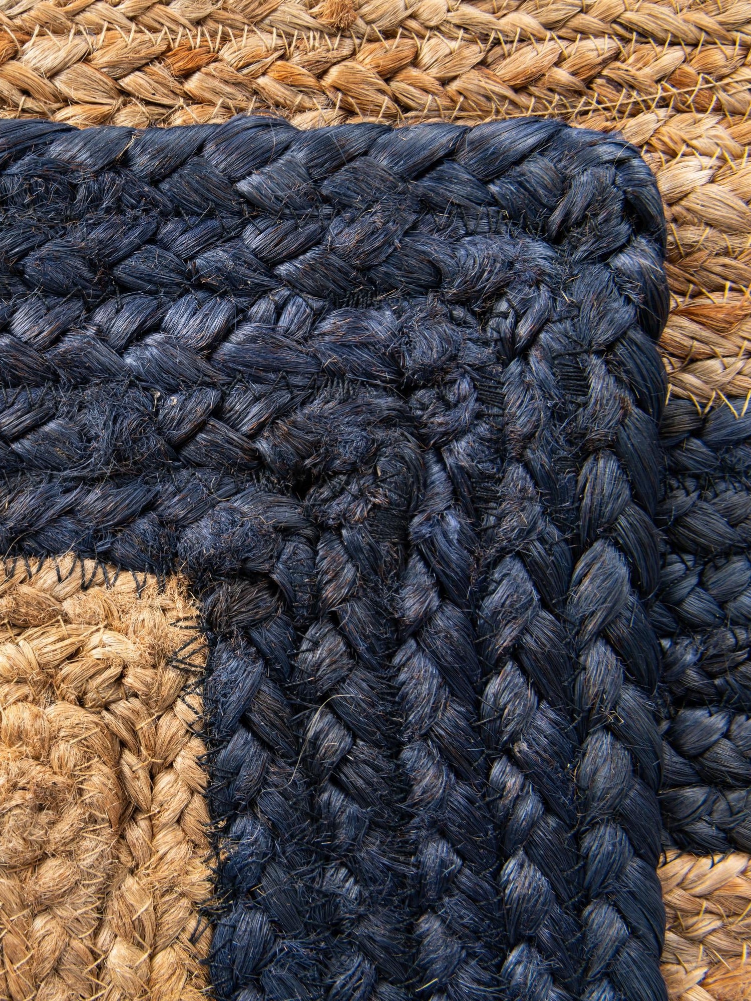 Navy Blue Natural 4' 1 x 6' 1 Braided Jute Rectangle Area Rug 100% Jute Hand Braided Natural Eco-Friendly Boho Style Carpet for Living Rooms Dining Office Space Dorms for Sale at Rug Engine