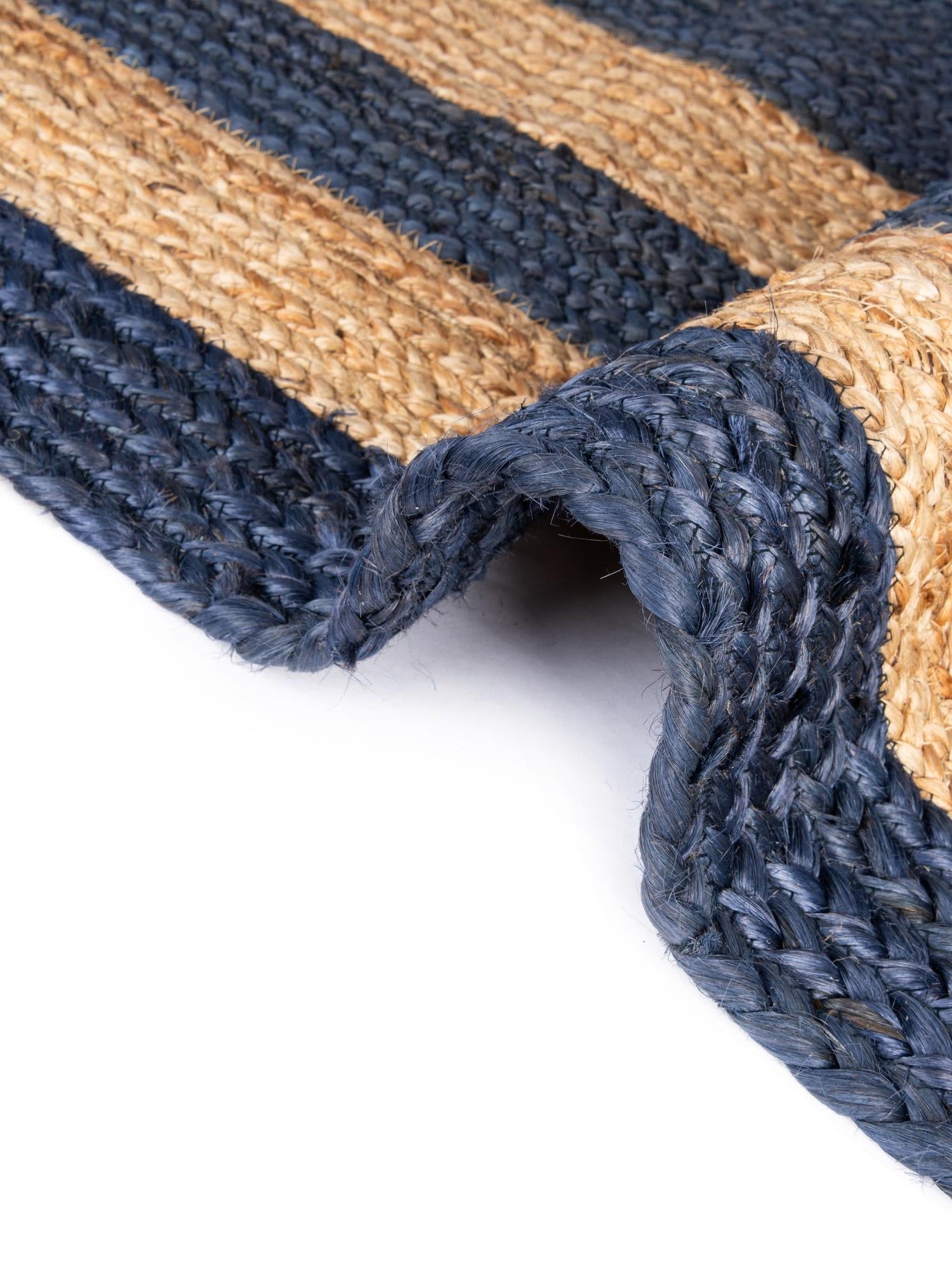 Navy Blue Natural 4' 1 x 6' 1 Braided Jute Rectangle Area Rug 100% Jute Hand Braided Natural Eco-Friendly Boho Style Carpet for Living Rooms Dining Office Space Dorms for Sale at Rug Engine