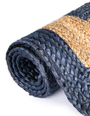 Navy Blue Natural 3' 3 x 5' 1 Braided Jute Rectangle Rug