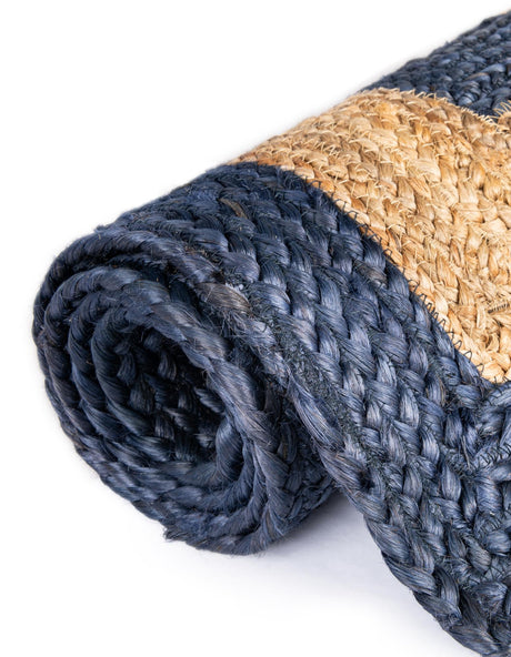 Navy Blue Natural 3' 3 x 5' 1 Braided Jute Rectangle Area Rug 100% Jute Hand Braided Natural Eco-Friendly Boho Style Carpet for Living Rooms Dining Office Space Dorms for Sale at Rug Engine