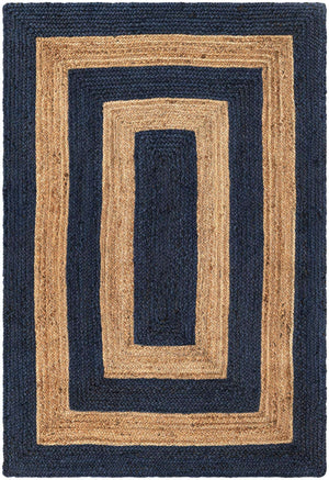 Navy Blue Natural 4' 1 x 6' 1 Braided Jute Rectangle Rug