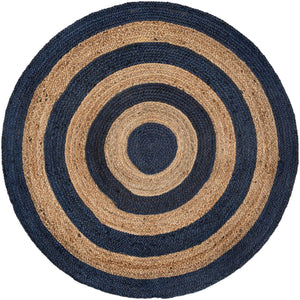 Navy Blue Natural 5' 1 x 5' 1 Braided Jute Round Rug