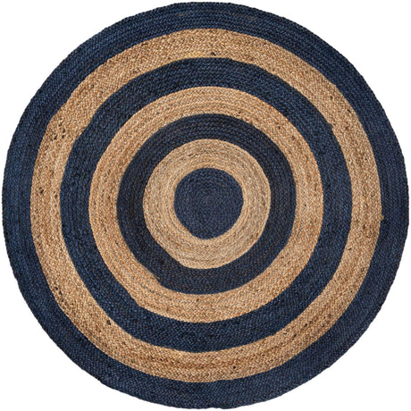 Navy Blue Natural 5' 1 x 5' 1 Braided Jute Round Rug