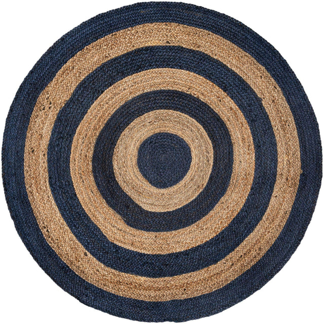 Navy Blue Natural 5' 1 x 5' 1 Braided Jute Round Rug