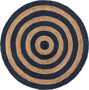 Navy Blue Natural 7' 1 x 7' 1 Braided Jute Round Rug