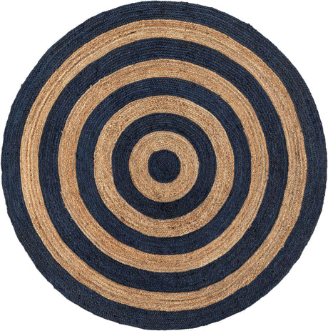 Navy Blue Natural 7' 1 x 7' 1 Braided Jute Round Rug