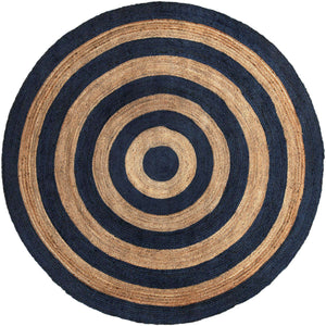 Navy Blue Natural 8' x 8' Braided Jute Round Rug