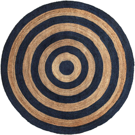 Navy Blue Natural 8' x 8' Braided Jute Round Rug