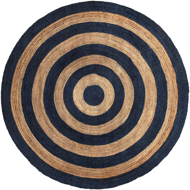 Navy Blue Natural 8' x 8' Braided Jute Round Rug