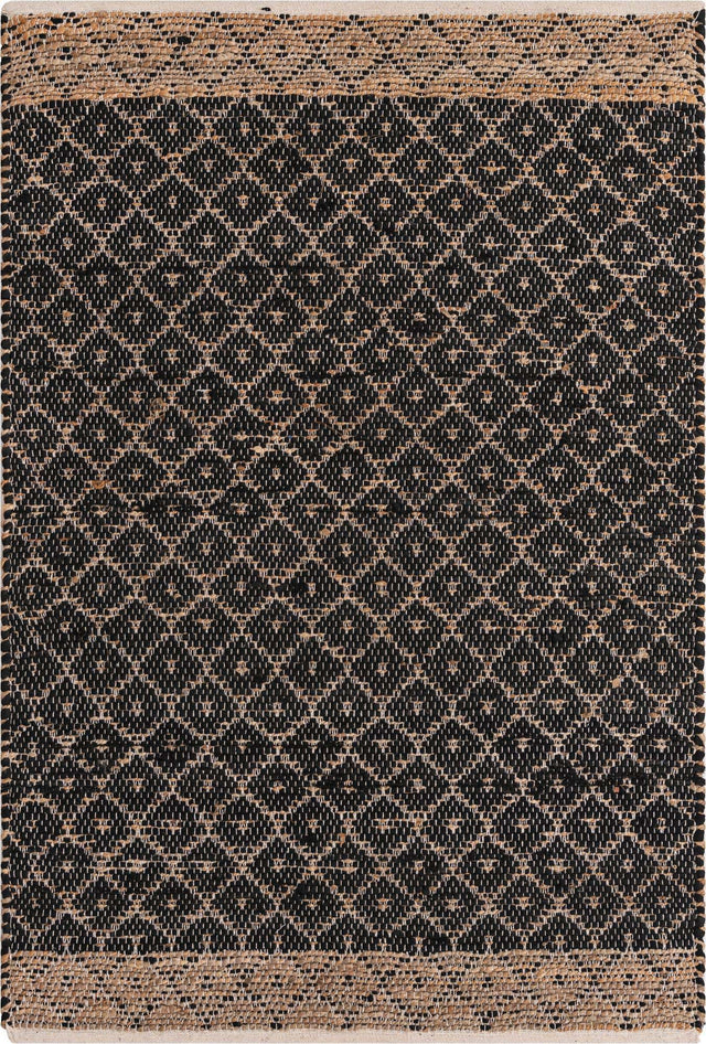 Black 4' 1 x 6' 1 Chindi Trellis Rectangle Area Rug Natural Eco-Friendly Cotton Geometric Pattern Carpet for Living Dining Room Office Bedrooms for Sale at Rug Engine