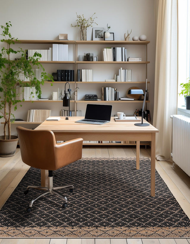 Black 6' 1 x 9' Chindi Trellis Rectangle Area Rug Natural Eco-Friendly Cotton Geometric Pattern Carpet for Living Dining Room Office Bedrooms for Sale at Rug Engine
