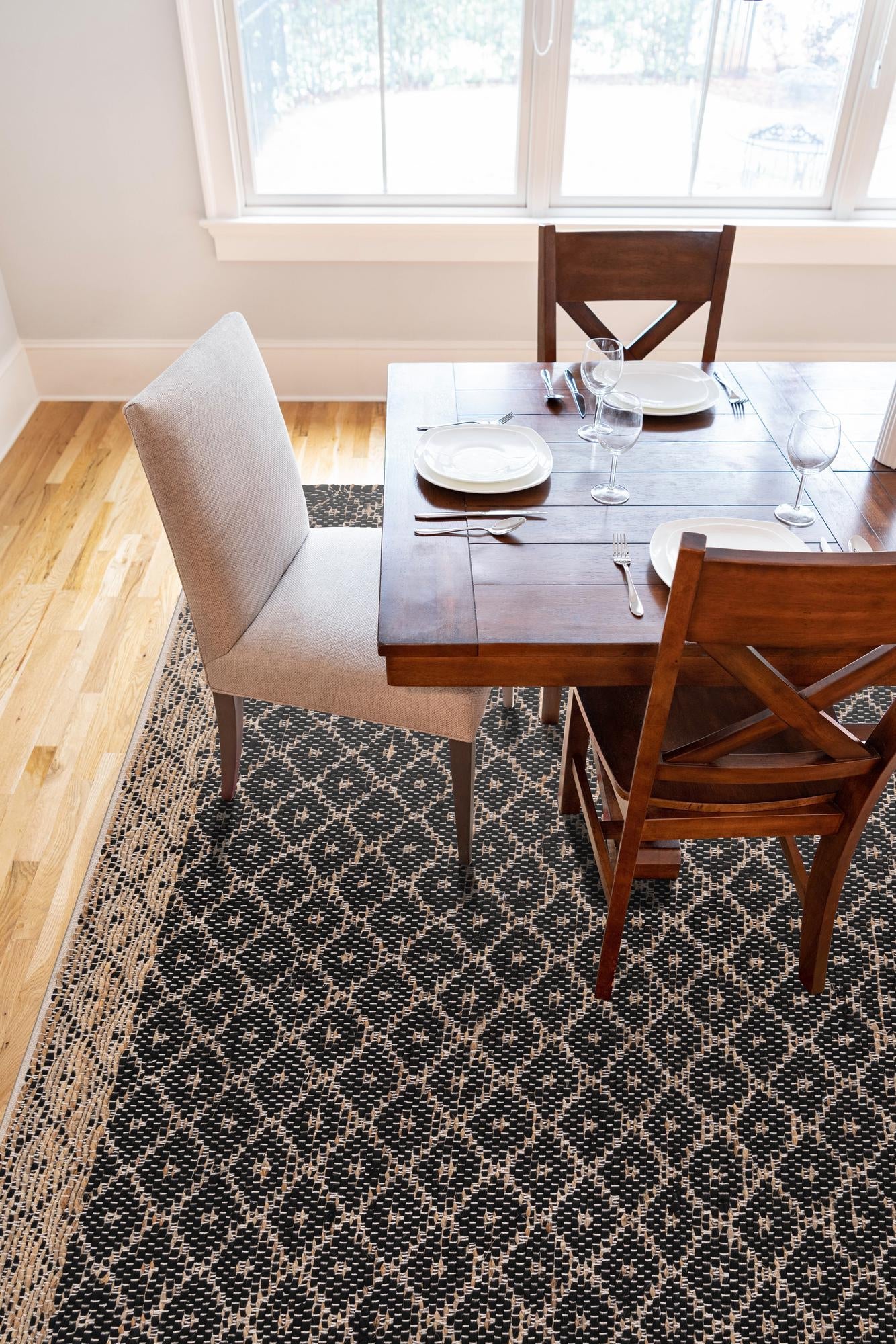 Black 6' 1 x 9' Chindi Trellis Rectangle Area Rug Natural Eco-Friendly Cotton Geometric Pattern Carpet for Living Dining Room Office Bedrooms for Sale at Rug Engine