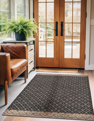 Black 6' 1 x 9' Chindi Trellis Rectangle Area Rug Natural Eco-Friendly Cotton Geometric Pattern Carpet for Living Dining Room Office Bedrooms for Sale at Rug Engine