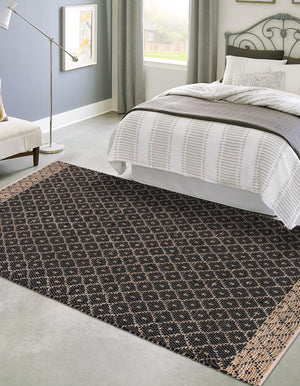 Black 6' 1 x 9' Chindi Trellis Rectangle Area Rug Natural Eco-Friendly Cotton Geometric Pattern Carpet for Living Dining Room Office Bedrooms for Sale at Rug Engine