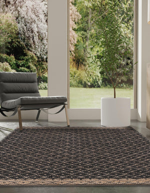 Black 6' 1 x 9' Chindi Trellis Rectangle Area Rug Natural Eco-Friendly Cotton Geometric Pattern Carpet for Living Dining Room Office Bedrooms for Sale at Rug Engine