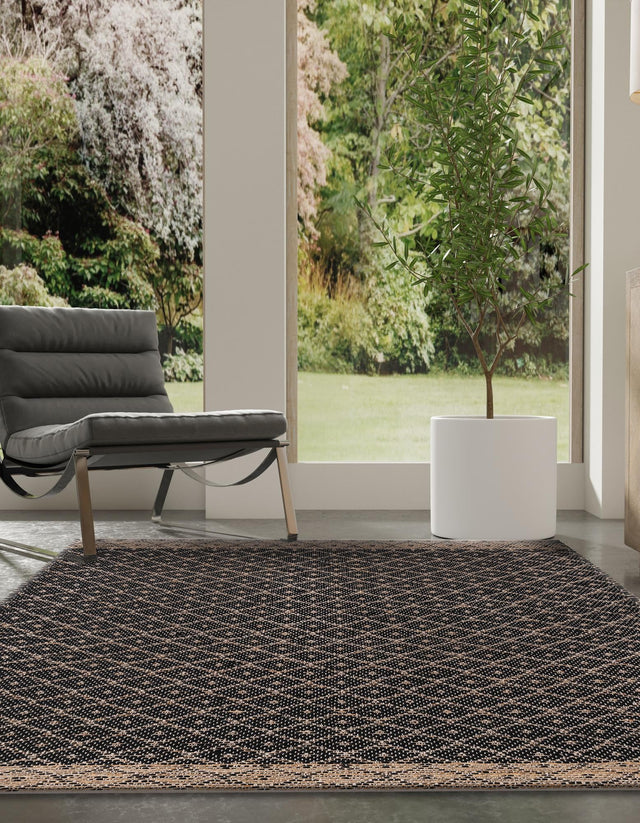 Black 6' 1 x 9' Chindi Trellis Rectangle Area Rug Natural Eco-Friendly Cotton Geometric Pattern Carpet for Living Dining Room Office Bedrooms for Sale at Rug Engine