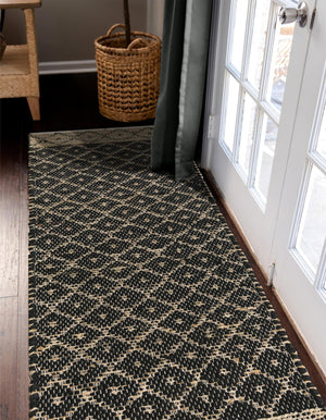 Black 2' 7 x 10' Chindi Trellis Runner Area Rug Natural Eco-Friendly Cotton Geometric Pattern Carpet for Living Dining Room Office Bedrooms for Sale at Rug Engine