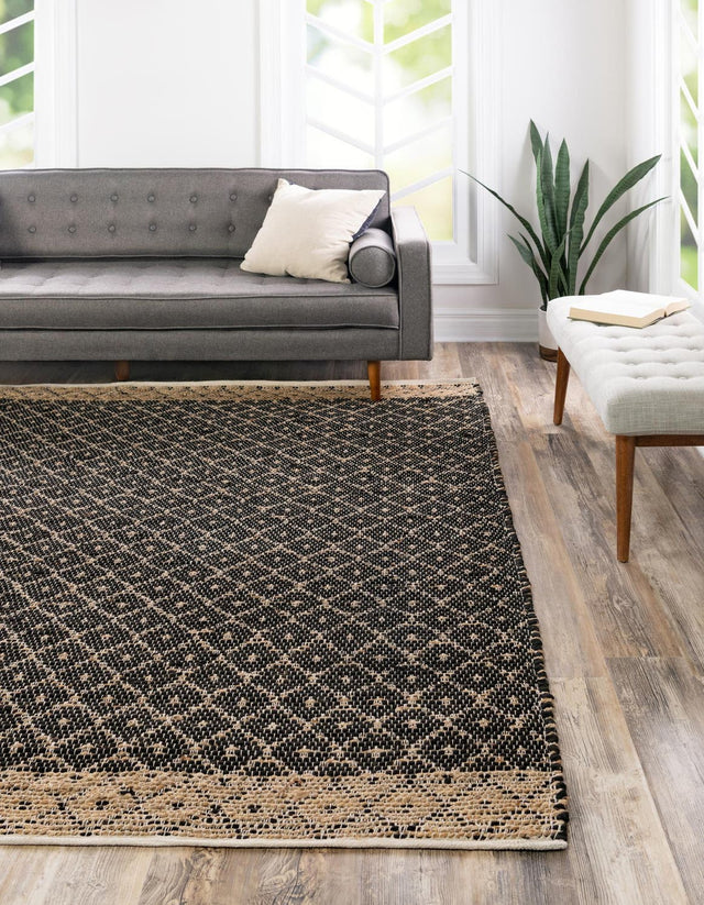 Black 8' x 8' Chindi Trellis Square Area Rug Natural Eco-Friendly Cotton Geometric Pattern Carpet for Living Dining Room Office Bedrooms for Sale at Rug Engine