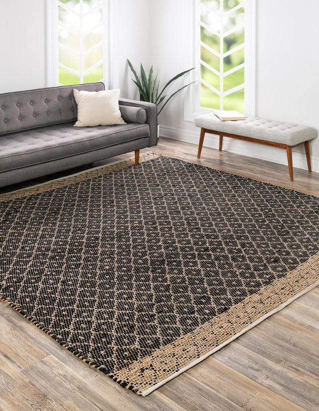 Black 10' x 10' Chindi Trellis Square Area Rug Natural Eco-Friendly Cotton Geometric Pattern Carpet for Living Dining Room Office Bedrooms for Sale at Rug Engine