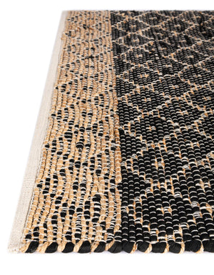 Black 8' x 8' Chindi Trellis Square Area Rug Natural Eco-Friendly Cotton Geometric Pattern Carpet for Living Dining Room Office Bedrooms for Sale at Rug Engine