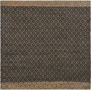 Black 8' x 8' Chindi Trellis Square Area Rug Natural Eco-Friendly Cotton Geometric Pattern Carpet for Living Dining Room Office Bedrooms for Sale at Rug Engine