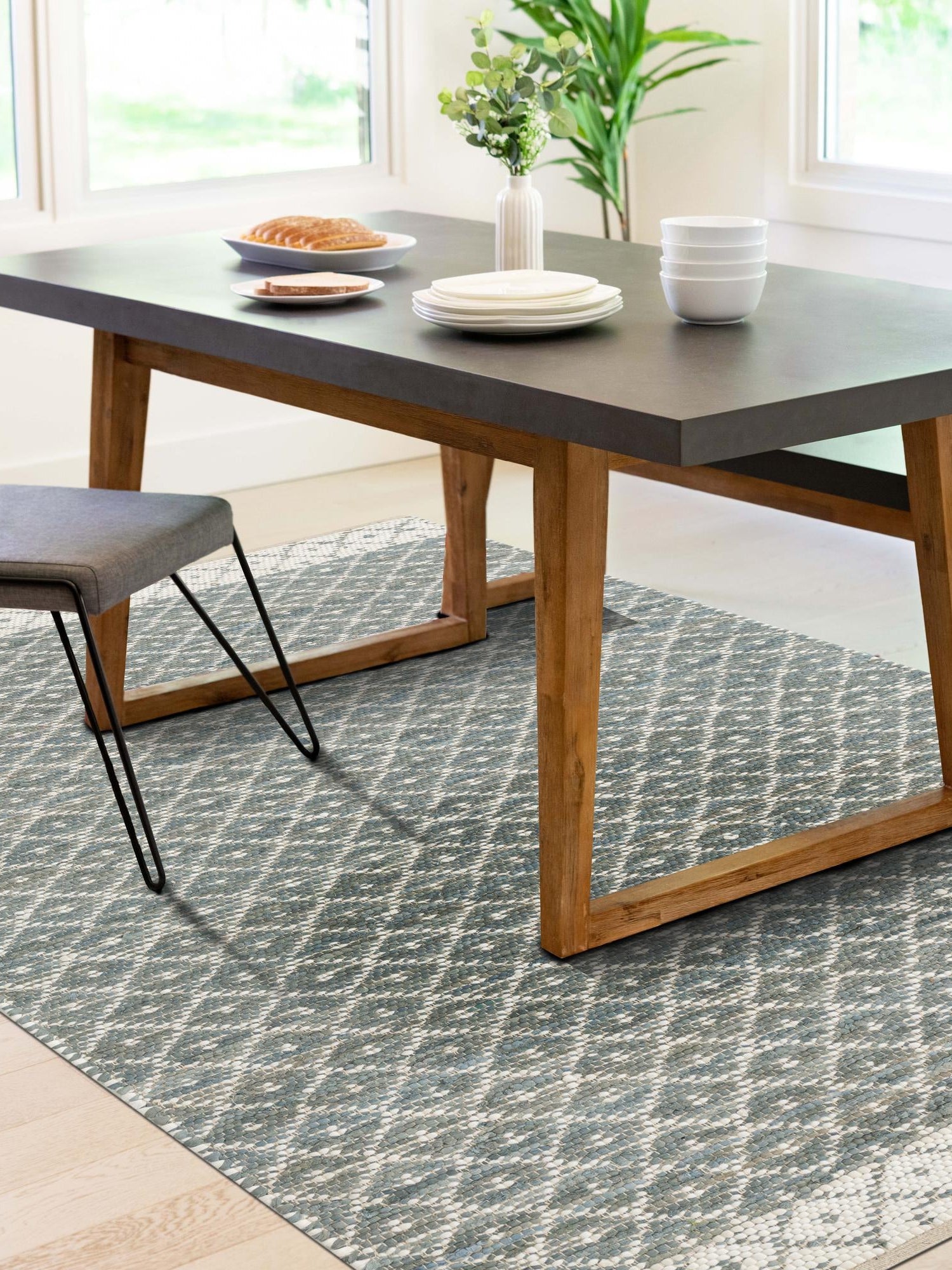 Gray 10' x 14' 1 Chindi Trellis Rectangle Area Rug Natural Eco-Friendly Cotton Geometric Pattern Carpet for Living Dining Room Office Bedrooms for Sale at Rug Engine