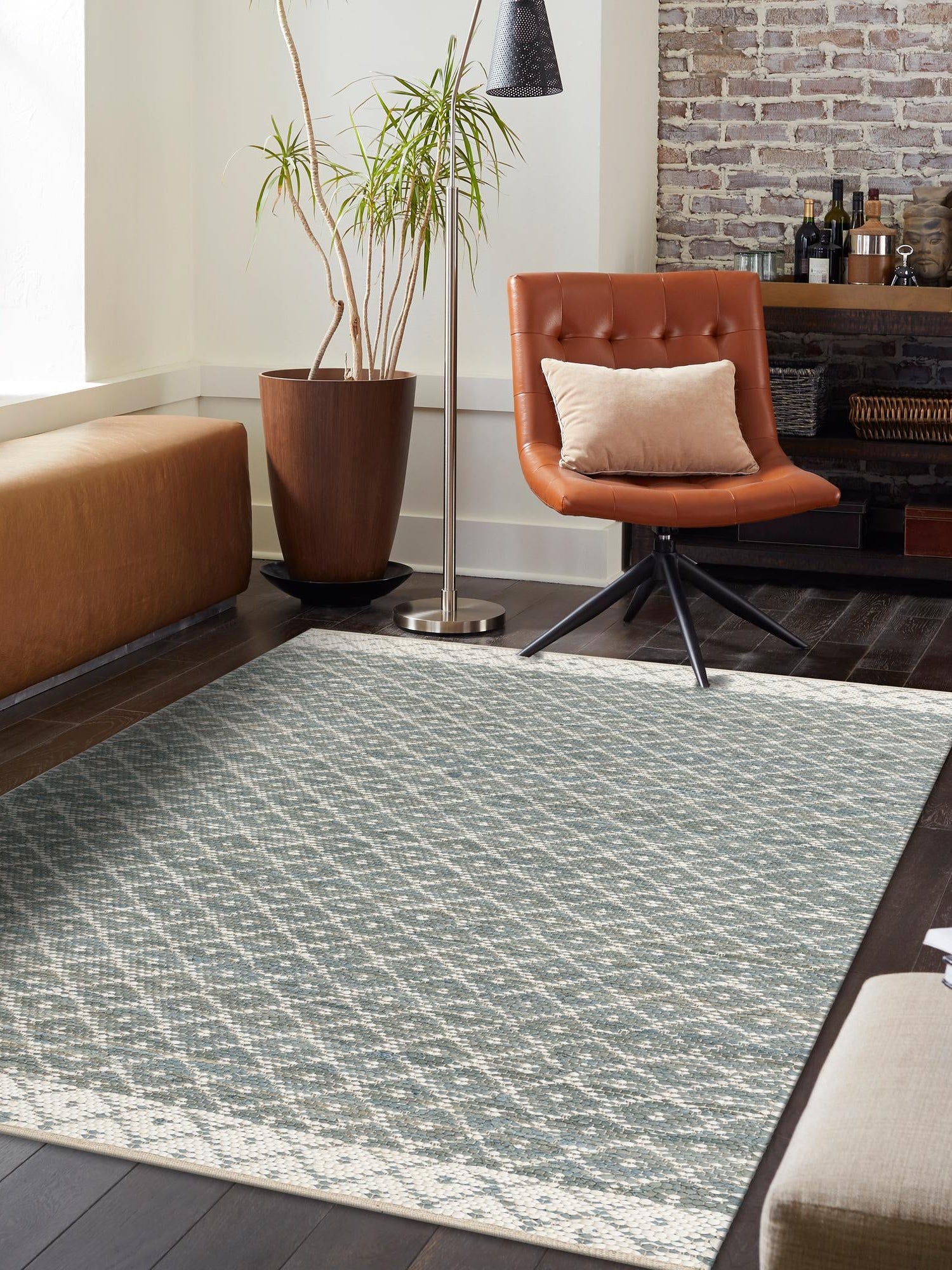 Gray 5' 1 x 8' Chindi Trellis Rectangle Area Rug Natural Eco-Friendly Cotton Geometric Pattern Carpet for Living Dining Room Office Bedrooms for Sale at Rug Engine