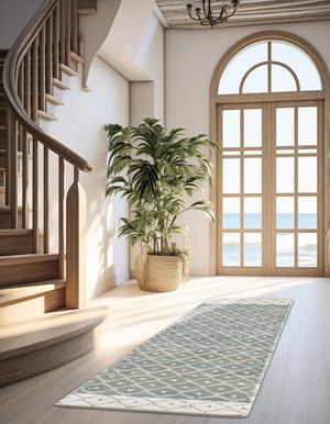 Gray 2' 2 x 6' 1 Chindi Trellis Runner Area Rug Natural Eco-Friendly Cotton Geometric Pattern Carpet for Living Dining Room Office Bedrooms for Sale at Rug Engine