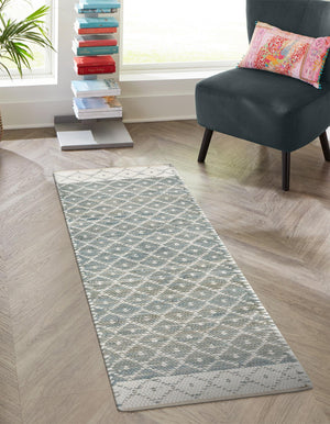 Gray 2' 7 x 10' Chindi Trellis Runner Area Rug Natural Eco-Friendly Cotton Geometric Pattern Carpet for Living Dining Room Office Bedrooms for Sale at Rug Engine