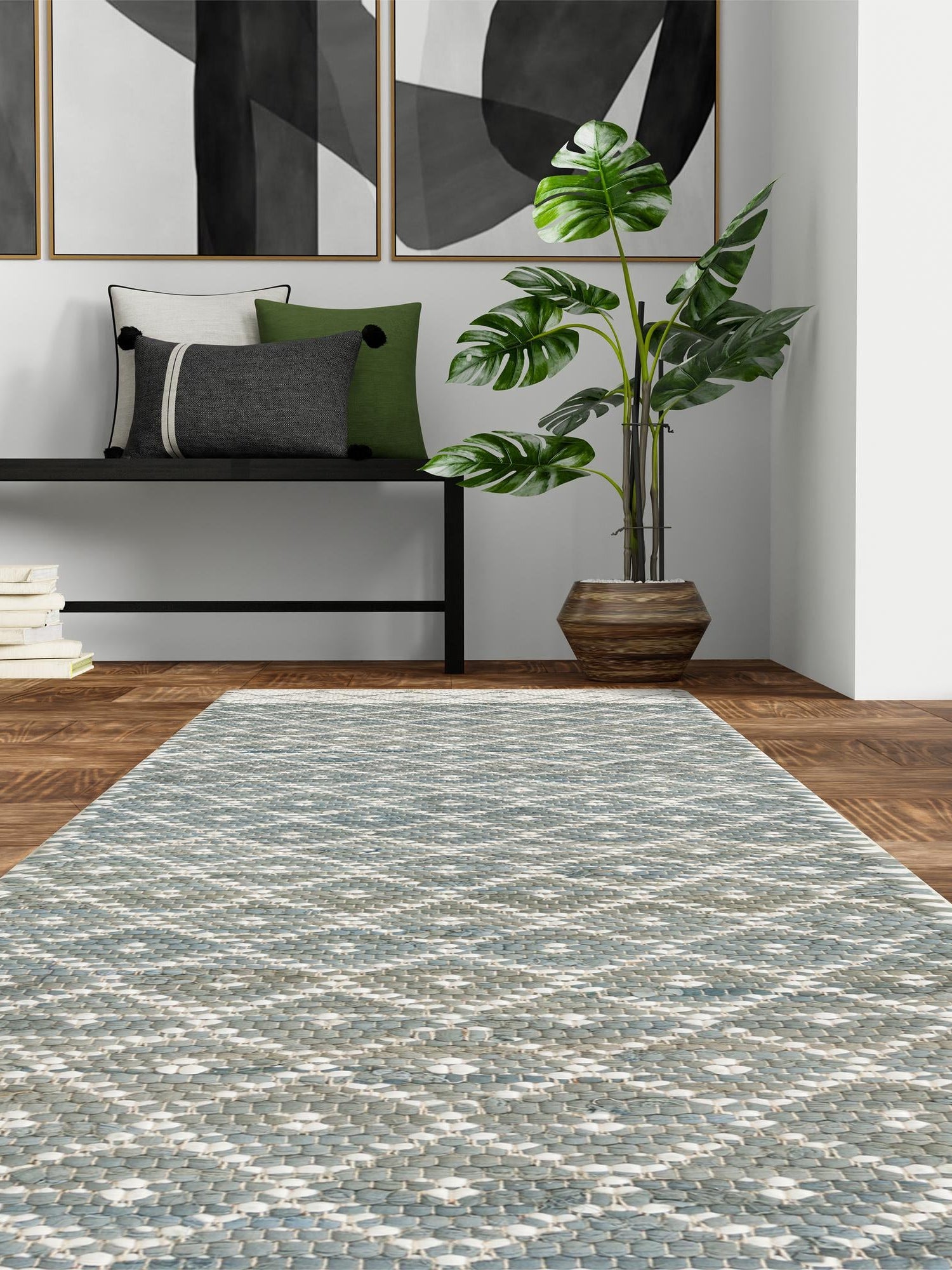 Gray 2' 7 x 13' 1 Chindi Trellis Runner Area Rug Natural Eco-Friendly Cotton Geometric Pattern Carpet for Living Dining Room Office Bedrooms for Sale at Rug Engine
