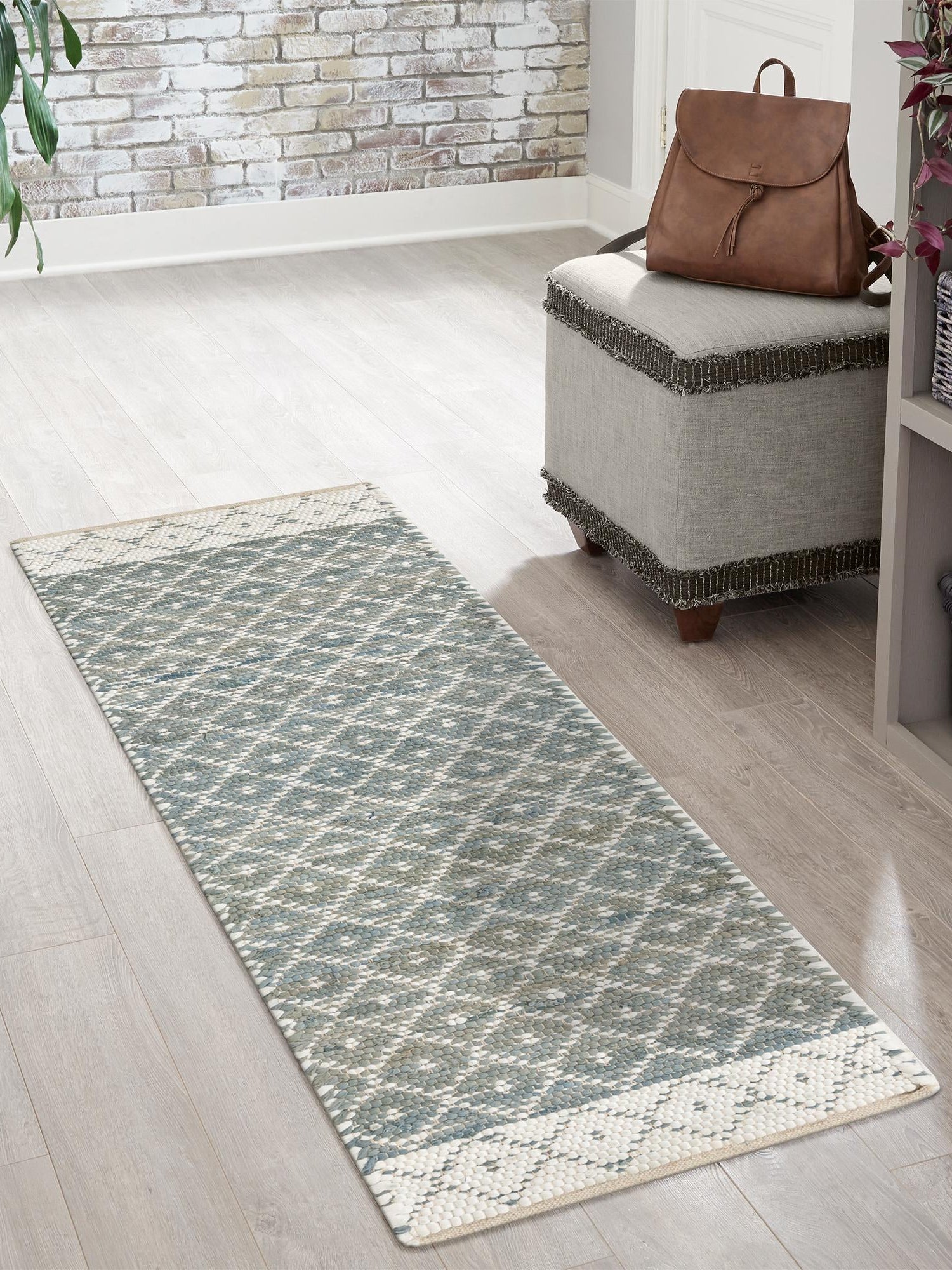 Gray 2' 7 x 13' 1 Chindi Trellis Runner Area Rug Natural Eco-Friendly Cotton Geometric Pattern Carpet for Living Dining Room Office Bedrooms for Sale at Rug Engine