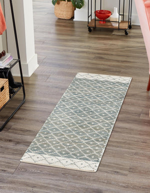Gray 2' 7 x 10' Chindi Trellis Runner Area Rug Natural Eco-Friendly Cotton Geometric Pattern Carpet for Living Dining Room Office Bedrooms for Sale at Rug Engine