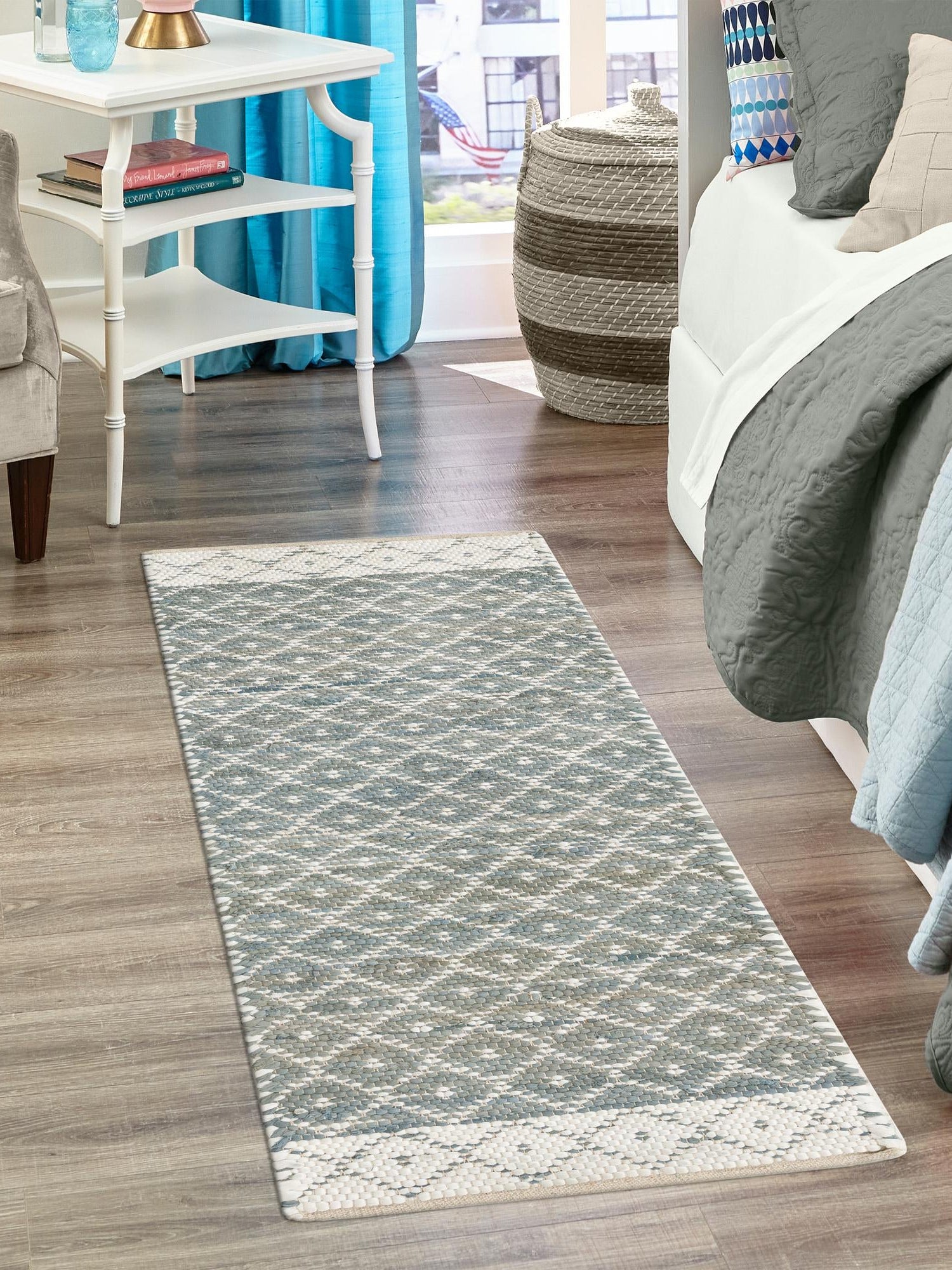 Gray 2' 2 x 8' Chindi Trellis Runner Area Rug Natural Eco-Friendly Cotton Geometric Pattern Carpet for Living Dining Room Office Bedrooms for Sale at Rug Engine